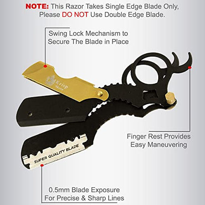 Professional Straight Razors For Men - Straight Edge Barber Razor Shaving Kit For Close Shave - Beard Cut Throat Safety Razor Shavette Navajas Para Barbero - 10 Shaving Blades By Krisp Beauty