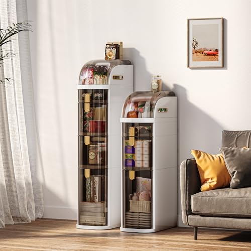 4-Tiers Slim Bathroom Storage Cabinet with Drawers & Tissue Box | Plastic Narrow Rolling Bathroom Tower Cart Waterproof & No Installation for Small Spaces Kitchen Laundry Living Room
