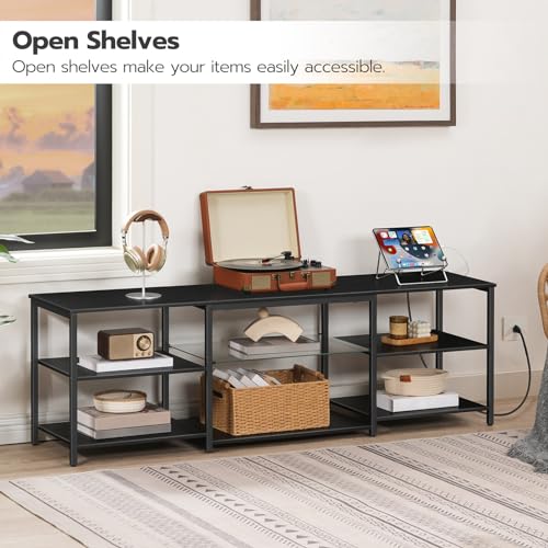 HOOBRO LED TV Stand for 65 Inch TVs with Charging Station, Gaming Entertainment Center with 3-Tier Open Storage, Long Media TV Console Table, TV Stand for Living Room, Bedroom, Black BB20UDDS01