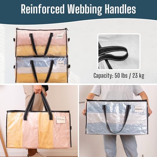 VENO Moving Bags, Storage Bags, Wide Open Top, Clear, 4 Pack | Moving boxes Alternative, Heavy Duty, Packing Supplies, Clothes and Comforter Storage, College Dorm Essentials