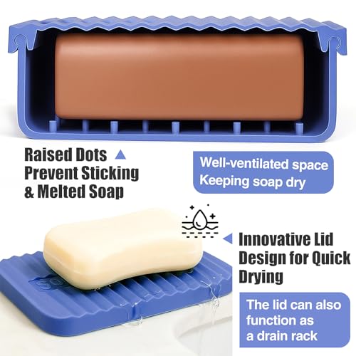 Extra Large Silicone Travel Soap Case, Leak Proof Bar Soap Holder & Container for Extended Trips, Camping & Gym,Truck Drivers, Fits 10oz Duke Cannon, Shampoo & Conditioner Bars (Deep Blue)