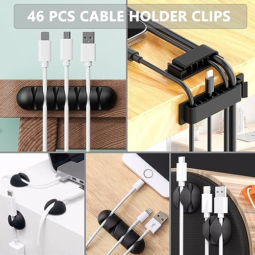 300PCS Cable Management Kit,4 Cable Sleeve 35 Cable Clips | 11Cord Holders,20 Roll Cable Organizer Straps, 200 Fastening Cable Ties,20 Cable Zip Tie Mounts for Computer TV Under Desk