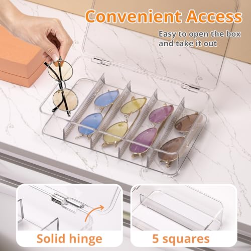 Sunglasses Organizer, Acrylic Clear Plastic Stackable Sunglasses Case with 5 Compartments,Glasses Organizer