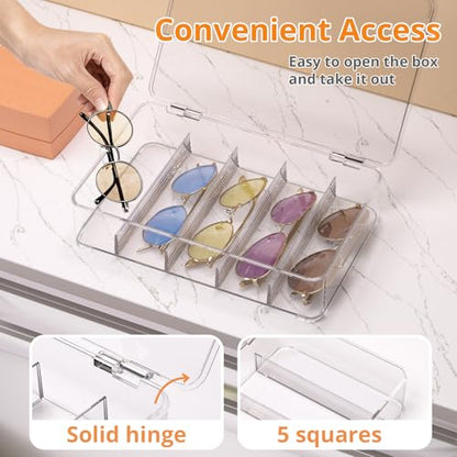 Sunglasses Organizer, Acrylic Clear Plastic Stackable Sunglasses Case with 5 Compartments,Glasses Organizer