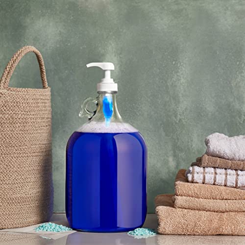 kitchentoolz Gallon Glass Pump Dispenser Bottle, Large Jug Laundry Liquid Detergent Dispenser with Pump for Laundry Room Organization, Soap, Fabric Softener, Commercial Condiment Dispenser- 128 oz