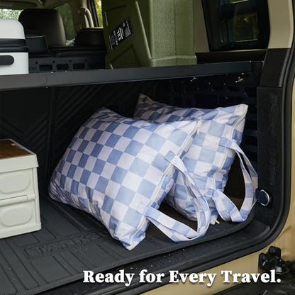 Ohocut Checkered 2 Pcs Large Travel Laundry Bags for Dirty Clothes, Aesthetic Trendy Waterproof Washable Laundry Bag with Handle for Travel, Gym, Swimming Pool, Blue
