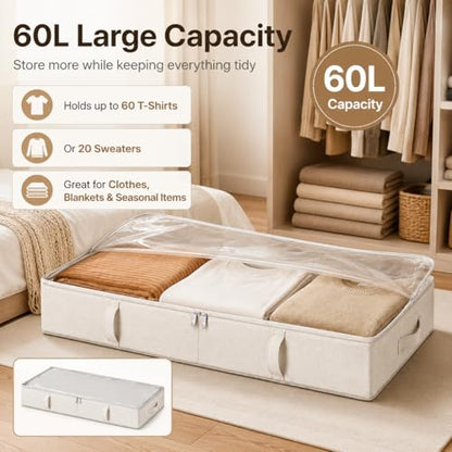 Side-Supported Under Bed Storage Containers, 6 Inc... (2 Count | Beige)