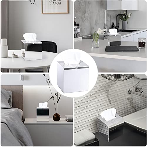 Sumnacon Square Stainless Steel Tissue Box Cover - Wall Mounted Stylish Paper Facial Cover, Modern Metal Tissue Box Holder for Bedroom/Bathroom/Vanity/Countertop/Dresser/Night Stand/Office/Car, Polish