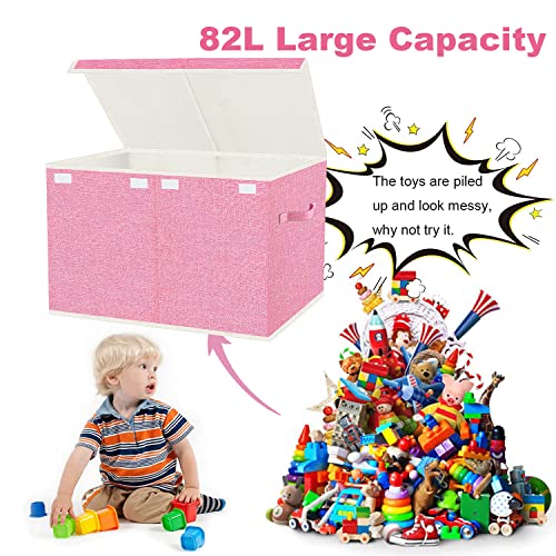 Toy Storage Box with Lid, Collapsible 82L Pink | 82L Large Bin (24.5"x13"x16") in Pink. 800D Oxford, Dual Handles, Folds Flat. For Nursery, Playroom, Bedroom