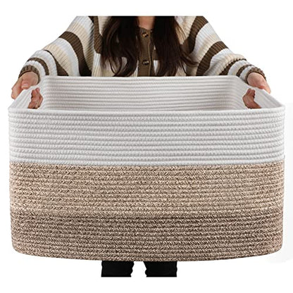 OIAHOMY Large Blanket Basket, 22”x17”x12” Laundry Baskets, Nursery Blanket Storage Living Room, Toy Storage With Handle, Rectangle Woven Baskets-Gradient Yellow