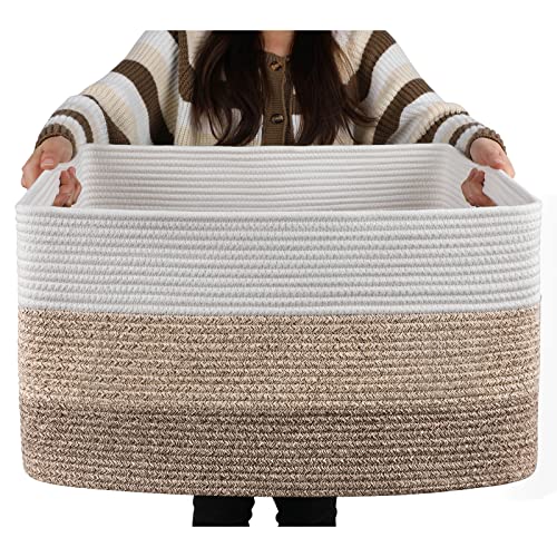 Large Blanket Basket, 22”x17”x12” Laundry Baskets,... (Gradient Yellow | Cotton)