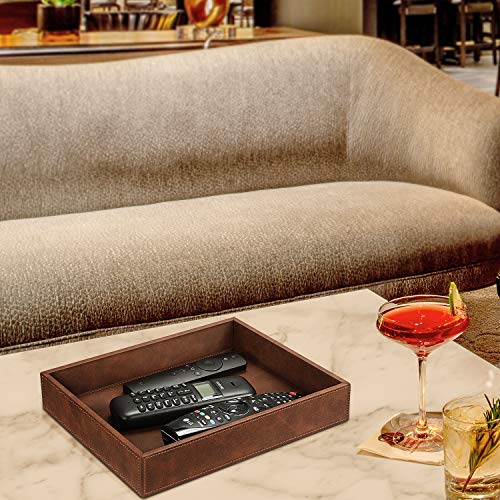 SITHON Valet Tray Desk Organizer PU Leather Catchall | Bedside Vanity Tray Nightstand Caddy Coin Box Key Jewelry Storage Organizer, Graduation, Brown