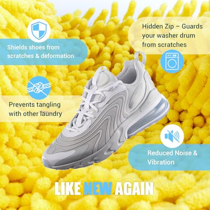 Shoe Washing Machine Bag, 2 PC Reusable XXL Shoes Laundry Bag for sneakers | Wash bags for washer and dryer, with concealed heavy-duty zipper to protects shoes & machine, Cleaning bag for tennis shoe