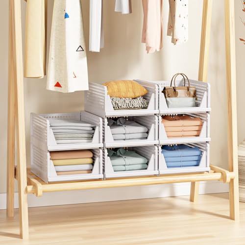 5 Pack Stackable Closet Storage Basket - Stackable Storage Bins | Multifunctional & Foldable Closet Organizer Waterproof, Wardrobe Cupboard Space-Saving Storage Drawer Organizer