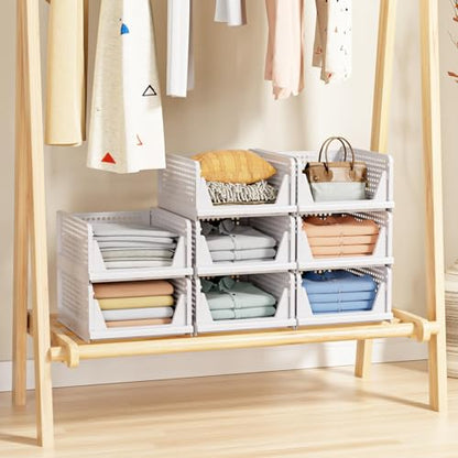 5 Pack Stackable Closet Storage Basket - Stackable Storage Bins | Multifunctional & Foldable Closet Organizer Waterproof, Wardrobe Cupboard Space-Saving Storage Drawer Organizer