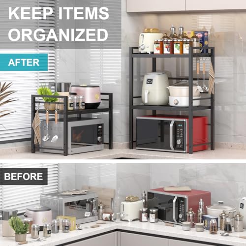 Microwave Oven Rack, Expandable Microwave Stand Co... (Black | Carbon Steel)