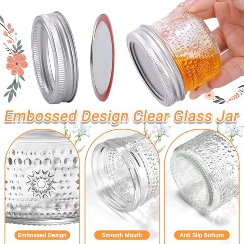 4 oz Small Embossed Mason Jars 24-Pack with Airtight Lids, Leakproof