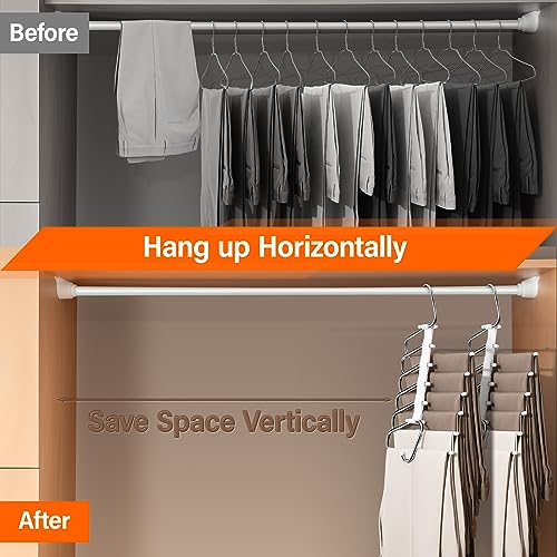 Upgraded Collapsible Pants Hangers Space Saving, 6 Layers Clothes Rack, Stainless Steel Multifunctional Closet Organizer, Non Slip Metal Hangers for Pants Jeans Skirts Trousers (2 Pack)