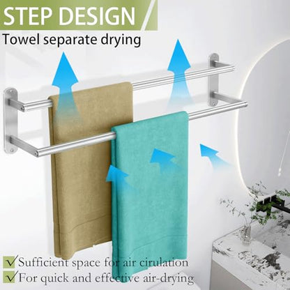 Towel Rack for Bathroom, Double Towel Bar 24Inch, Stainless Steel Bathroom Towel Holder, Double Towel Hanger Wall Mounted Towel Rod, Bathroom Towel Rack(Brushed Nickel)