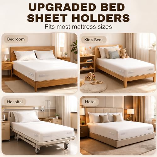 Bed Sheet Holders for Corners, 4PCS Fitted Sheet Holder Straps, Keep Sheets Firm & Tight, Heavy Duty Non-Slip Sheet Clips, Easy Install Lock Design, Fit All Mattress Sizes, No More Loose Sheets