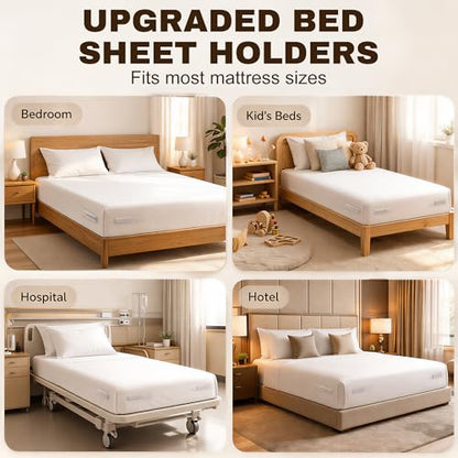 Bed Sheet Holders for Corners, 4PCS Fitted Sheet Holder Straps, Keep Sheets Firm & Tight, Heavy Duty Non-Slip Sheet Clips, Easy Install Lock Design, Fit All Mattress Sizes, No More Loose Sheets