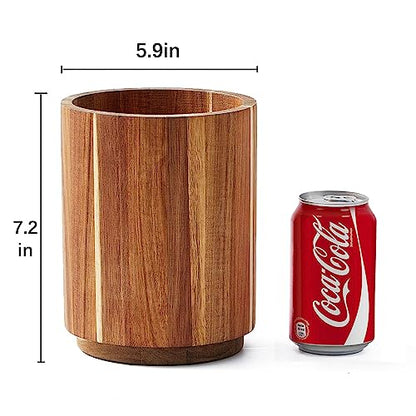 Acacia Wood Utensil Holder, 360° Rotating, Large Countertop Organizer, Farmhouse Kitchen Decor
