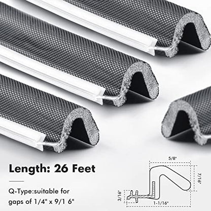 BBTO Weather Stripping Door Seal Exterior Weather Strip for Window V-Shaped Foam Kerf Garage Door Gap Blocker Soundproof Home Improvement Easy to Install(26 Feet,Black)