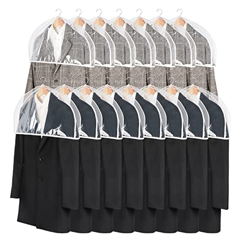 Zilink Clear Shoulder Covers for Clothes Dust Cover Protectors, 15 Pack | 2 in Gussted, Breathable, Dust Covers for Hanging Clothes for Suit, Coats, Jackets, Dress Closet Storage