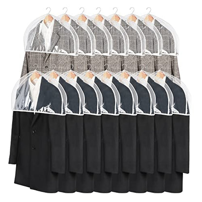 Zilink Clear Shoulder Covers for Clothes Dust Cover Protectors, 15 Pack | 2 in Gussted, Breathable, Dust Covers for Hanging Clothes for Suit, Coats, Jackets, Dress Closet Storage