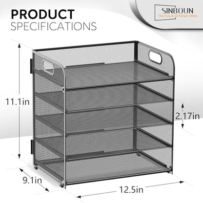Letter Tray Paper Organizer 5-Tier Desk Organizer File Organizer Paper Holder with Handle, Metal Desktop Document Shelf Tray Office Classroom Organization - Black