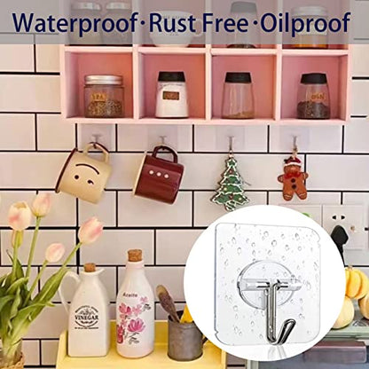 150 Pack Adhesive Hooks Wall Hooks 24lb(Max) Self Adhesive Hooks Heavy Duty,Transparent Reusable Adhesive Wall Hooks for Hanging for Kitchens, Bathroom, Office