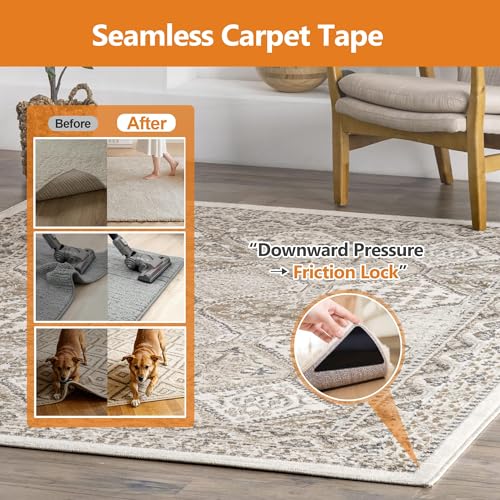 16 Pcs Rug Tape,Anti Slip Rug Pads Grippers for Hardwood Floors and Tiles,No Residue,Reusable Carpet Tape for Area Rugs, Double-Sided Adhesive Rug Stickers
