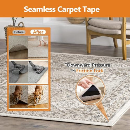 16 Pcs Rug Tape,Anti Slip Rug Pads Grippers for Hardwood Floors and Tiles,No Residue,Reusable Carpet Tape for Area Rugs, Double-Sided Adhesive Rug Stickers