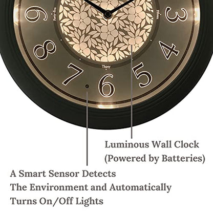 12.6" Illuminated Farmhouse Wall Clock | Silent Battery-Operated Night Light Wall Clock, Smart LED Sensor, Living Room, Kitchen, Bath, Sage Green