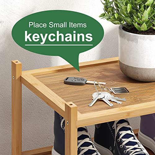 kiplant Long Shoe Rack, Bamboo Wood 3-Tier Shoe Rack for Entryway, Stackable | Foldable | Natural, Shoe Organizer for Hallway Closet, Free Standing Shoe Racks for Indoor Outdoor