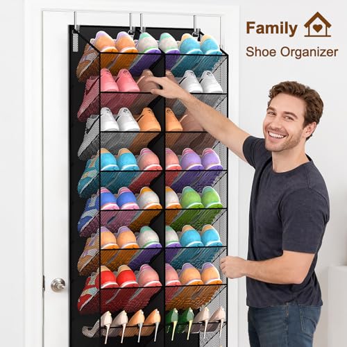 Over the Door Shoe Organizer for 20-30 Pairs, 10-Tier, Black