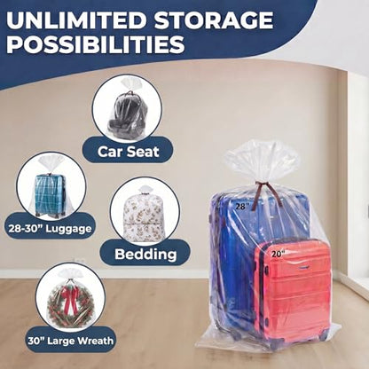 Wowfit Extra Large Storage Bags for Car Seat & Luggage, 40x60, 5 CT, 2 Mil | With Ties & Labels, Clear Flat Plastic, Thick, Patio Cushions, Baby Gear, Christmas Decor, Plants, Attic, Garage, Dust Cover