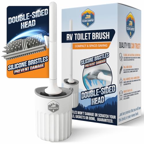RV Toilet Brush, Wall-Mounted Silicone Brush & Holder | Scratch-free dual-sided silicone brush with quick-drying holder and strong adhesive mount for RV toilets
