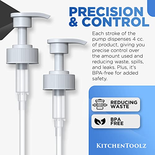Gallon Pump Dispenser for Glass Jugs or Plastic Bottles - Compatible with Listerine Pump 1-1.5L Bottle Heavy-Duty Industrial Grade for Syrup, Soap, Condiments, Detergent - Pack of 2 White Pumps