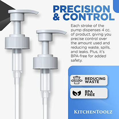 Gallon Pump Dispenser for Glass Jugs or Plastic Bottles - Compatible with Listerine Pump 1-1.5L Bottle Heavy-Duty Industrial Grade for Syrup, Soap, Condiments, Detergent - Pack of 2 White Pumps