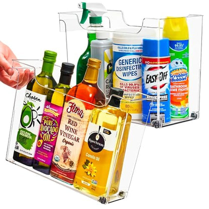 Sorbus Roll Out Bottle Organization Bins - 2 Sizes Pantry Under Sink Organizer with Wheels & Handles - Clear Plastic Organizing Containers for Cleaning Supplies - Kitchen Cabinet Laundry Room Storage