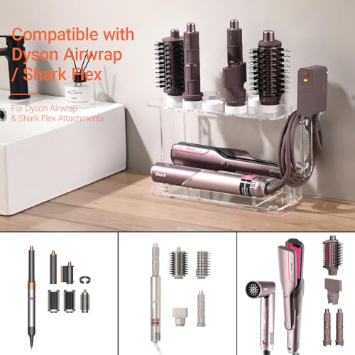 Hair Tool Holder for Dyson Airwrap, Acrylic Double-Layer Storage Holder, Hair Dryer Stand Wall Mounted or Desktop, Shark Hair Dryer Holder for Dyson & Shark Attachments, Transparent CHOCHOYAH