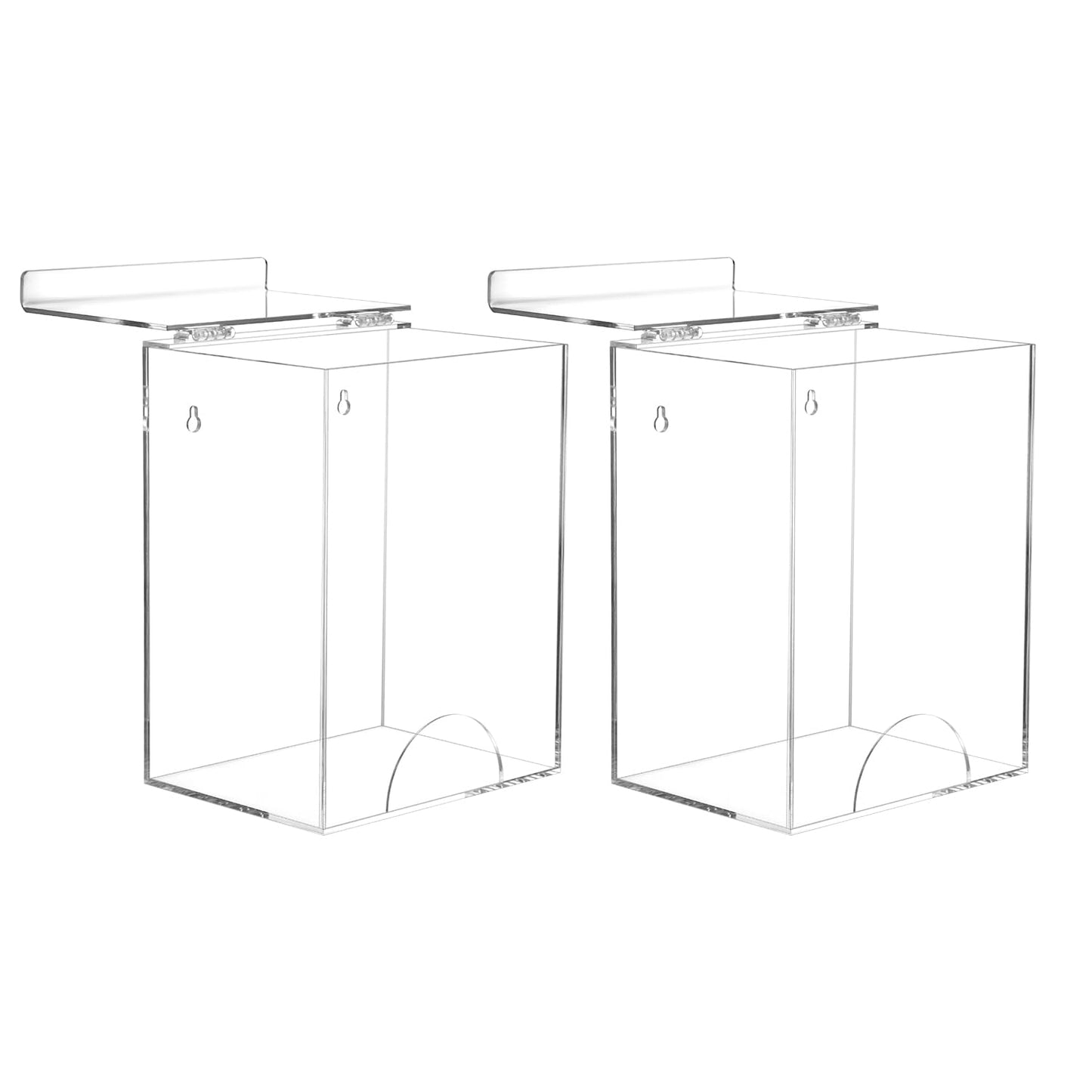 QWORK 2 Pack Acrylic Dispenser for Hairnet, Laundry Pods, Face Mask, Wall-Mount or Countertop, Clear Organizer for Disposable Items - Fits Masks, Gloves, Hairnets, 8.25"H x 6.5"W x 5"D