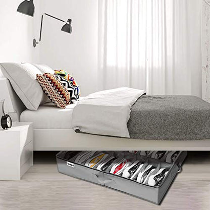 INAYA Under Bed Shoe Storage Organizer Set of 2, Fits 32 Pairs, Underbed Shoe Box Storage Containers Adjustable Dividers w/Bottom Support, Clear Foldable Shoes Storage w/Reinforced Handles