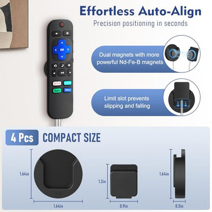 8.5Ft 4 Pcs Magnetic Remote Control Holder, Stretchy Remote Control Tether Wall Mount with Leash and Strong Double N52 Magnets for TV/AC/Light/Fan, Home & RV Organizer Supply