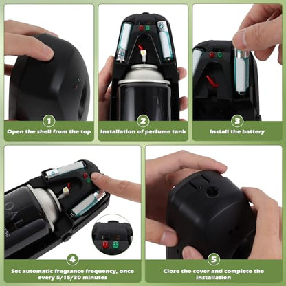 Automatic Air Freshener Spray Dispenser - Commercial and Home Use - Multiple Time Scent/Mist Release Settings for Room/Restroom Sprayer,Air Freshener not Included,Black