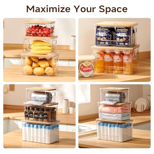 3-Pack Trash Bag Holder,Trash Bag Dispenser with Bamboo Lid, Stackable Acrylic Garbage Bag Dispenser for Under Sink Use in Kitchen, Laundry Room, and Pantry, Large Capacity Garbage Bag Holder