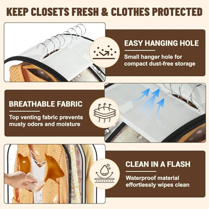 Garment Bags for Hanging Clothes 40” Long, Ultra Clear Suit Bags for Closet Storage, Moving Organization, Travel Covers with 10" Gussets for Coat, Dress, Shirt and Sweater - 2 PCS