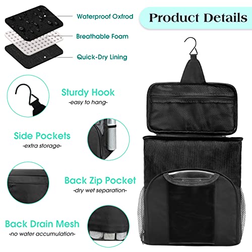 Mesh Shower Caddy Portable Dorm Room Essentials, Toiletry Tote Bag | Quick Dry, Large Capacity Haning Shower Bag for College Dorm Room Essentials for Boys and Girls for Bath Camping (Black)