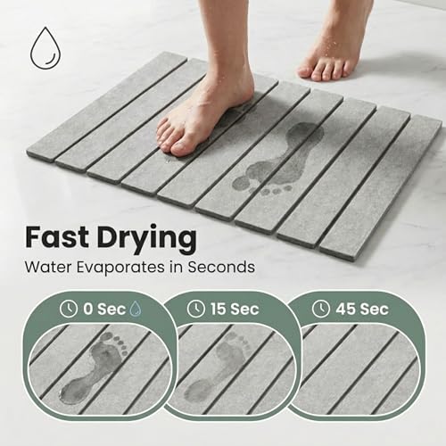 Foldable Stone Bath Mat for Bathroom 23.2 x 15.3 inch– Diatomaceous Earth Shower Mat, Quick Dry Diatomite Floor Mat, Non Slip Absorbent Bathroom Drying Mat